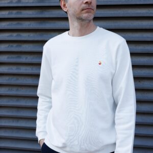 Premium Sıfır Yaka Sweatshirt Beyaz %100 Pamuk